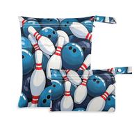 EtherSpher Cartoon Sports Bowling Bianco e Blu lavabile Dry Bag 2 Pack borsa per pannolini oggetti essenziali con manici per asilo nido, spiaggia