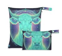 EtherSpher Cartoon Taro Astrology Cow borse con cerniera per pannolini 2 Pack borsa bagnata per costume da bagno con manici per viaggi, asilo nido