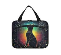 EtherSpher Cartoon Tarocchi Astrologia Black Cat appeso kit da viaggio con gancio, designer essenziale borsa trucco grande capacità per i viaggiatori palestra bolso de maquillaje para mujer L, Cartone