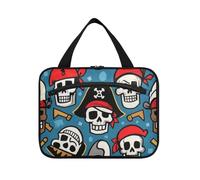 EtherSpher Cartoon White Pirate Skull Hanging Bag per viaggio con gancio, designer multifunzionale impermeabile borsa cosmetica per le donne che viaggiano bolsa para maquillaje L, Cranio pirata bianco