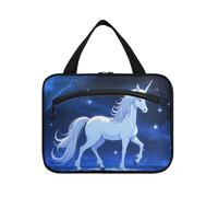 EtherSpher Cartoon White Starry unicorni appeso borse da viaggio per gli uomini con gancio, designer borsa essenziale per il trucco per le donne crociere estuches para maquillaje L, Unicorni stellati