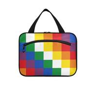 EtherSpher Checker Colorful appeso borsa cosmetica da viaggio con gancio, designer borse medicine lavabili per le donne must have vacanza bolso para maquillaje de mujer L, a scacchi colorati, Large