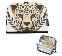 EtherSpher Cheetah Skull Skeleton Yew Outlined Gold Pencil Case Box Grande Capacità Sacchetto di Immagazzinaggio Sottile Cancelleria Astuccio per Adulti Scuola bolsa para maquillaje