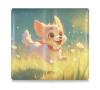 EtherSpher Chibi stile cartone animato carino cane bianco in pelle Toursuit auto registratore e titolare della carta di assicurazione Prefetto Car Essentials Portafoglio per patente di guida, carte e