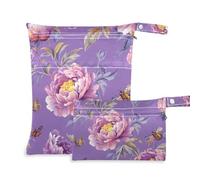 EtherSpher Chic Peonies Borsa viola a prova di disordine per pannolini, confezione da 2 pezzi essenziali da viaggio per bambino con manici per fare il bagno, viaggiare