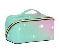 EtherSpher Childish Neon Star Gradient Peach Green Designed Makeup Bag con divisori Essentials Large Make Up Bag con scomparti e manico