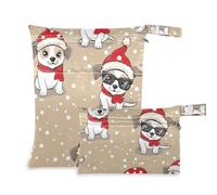 EtherSpher Christmas Cute Cartoon Dogs lavabili piccole borse asciutte 2 confezioni essenziali da viaggio per bambino con manici per viaggi, piscina