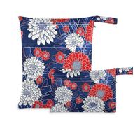 EtherSpher Chrysanthemum Retro Dark Blue Zip Wet Dry Bag per borsa per pannolini, confezione da 2 borse per pannolini, oggetti essenziali con manici per palestra, bagno