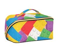 EtherSpher Colorato Cartoon Carino Building Block Progettato Makeup Bag con divisori Grande Toiletry Bag Per Le Donne Verticale Free-Standing