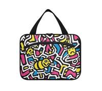 EtherSpher Colorful Cartoon Irregular Lines Bee appeso cosmetici borse da viaggio per le donne con gancio, designer kit di rasatura impermeabile per le donne che viaggiano zaino in spalla bolso