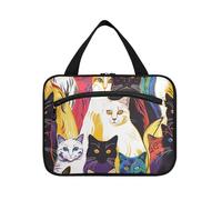 EtherSpher Colorful Line Cat Hanging kit per viaggio con gancio, designer borse carine per gli uomini per accessori must haves vacanza bolsas de maquillaje para mujer L, Gatto linea colorata, Large