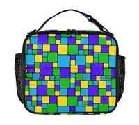 EtherSpher Colorful Squares Blu Verde Impermeabile Ragazza Lunch Box Riutilizzabile Tote Bag con Maniglia per Scuola College lonchera termica para Frio y Calienta
