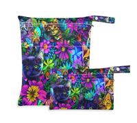 EtherSpher Cool Neon Style Black Cat borse impermeabili per la spiaggia 2 Pack essenziale da viaggio per volare con maniglie per il bagno, piscina