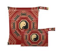 EtherSpher Cultura cinese Bagua modello rosso borse impermeabili per la spiaggia 2 Pack sacchetto bagnato per costume da bagno con maniglie per viaggi, asilo nido