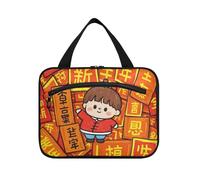 EtherSpher Cultura cinese Capodanno auguri appeso borse da viaggio per gli uomini con gancio, designer essenziale borsa per il trucco per viaggiatore viaggio bolso para maquillaje L, Cultura cinese