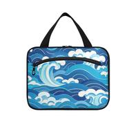 EtherSpher Cultura cinese Wave Pattern Blue kit appeso per il viaggio con gancio, designer chic borsa cosmetica per viaggio make up palestra bolsas de maquillaje para mujer L, Modello di onda cultura