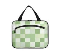 EtherSpher Custodia da viaggio da appendere con motivo a scacchi verde chiaro e bianco per articoli da toeletta con gancio, borsa cosmetica impermeabile espandibile di design per mamma vacanza maleta