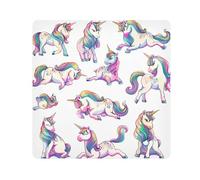 EtherSpher Custodia da viaggio in tessuto autoadesivo con unicorni in diverse posizioni, 55 x 55 cm, per trucco da donna, unicorni di posa diversa, 21.7x21.7in