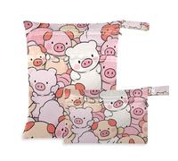 EtherSpher Cute Cartoon Pig Pink Messproof Wet Bag Baby 2 Pack Wet Bag per costume da bagno con manici per il bagno e il bagno