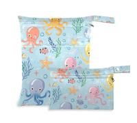 EtherSpher Cute Cartoon Sea Creatures sacchetto asciutto bagnato riutilizzabile 2 Pack sacchetto bagnato per costume da bagno con manici per asilo nido, asilo nido