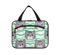 EtherSpher Cute Grey Cat Cartoon appeso kit da barba borsa da viaggio con gancio, designer compatto trucco borsa per le donne viaggio bolso de para mujer L, carino, grigio, gatto, cartone animato
