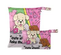 EtherSpher Cute Shoes Take Them Off Cartoon Cute Funny Khaki Dog Mess-proof small dry bags 2 Pack wet bag per costume da bagno con manici per yoga, asilo nido