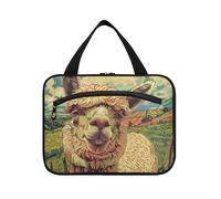 EtherSpher Divertente alpaca andina bianco appeso borse da viaggio per le donne con gancio, designer necessità trucco caso per viaggio trucco lavoro estuche para maquillaje L, Divertente alpaca andina