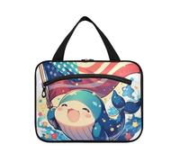 EtherSpher Divertente cartone animato Dugong 4 luglio Giorno dell'indipendenza appeso borse da toilette da viaggio con gancio, designer unisex borsa per la cura della pelle per gli elementi essenziali