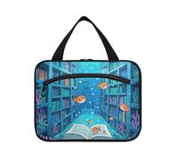 EtherSpher Divertente Ocean Library Book Fish Blue appeso borsa da toilette da viaggio appeso con gancio, borsa moda designer per trucco per accessori per le donne palestra porta cosmeticos mujer para