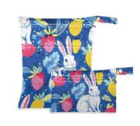 EtherSpher Dots Rabbite and Strawberries Vivid lavabile pannolino bagnato borsa 2 Pack essenziale da viaggio per volare con manici per asilo nido, viaggio