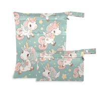 EtherSpher Dreamy Unicorns - Sacchetti impermeabili riutilizzabili per costume da bagno, con manici per asilo nido, piscina, confezione da 2, Unicorni da sogno, 1 size, Casuale