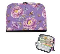 EtherSpher Elegante astuccio viola con peonie viola borsa per il trucco di grande capacità custodia leggera portapenne per ragazzi adolescenti college estuche para lapices nina