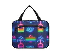 EtherSpher Estate Neon Boat Coconut Tree appeso trucco borse per le donne con gancio, designer necessità trucco organizzatore borsa per il viaggio deve funzionare bolso para maquillaje L, Albero di