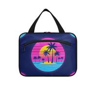 EtherSpher Estate Neon Coconut Tree Tramonto Spiaggia appeso viaggio make up borse donne con gancio, designer moda borse cosmetiche per le donne che viaggiano bagno bolso de para mujer L, Estate neon