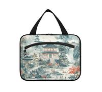 EtherSpher Estetica Cinese Architettura Verde appeso grande borsa da toilette da viaggio con gancio, designer borsa pieghevole per articoli da toeletta per accessori per le donne hotel kit de para