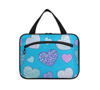EtherSpher Falso Glitter Cartoon Cuore Blu appeso kit da viaggio per le donne con gancio, designer borsa medicina essenziale per le donne hotel estuche de maquillaje para mujer L, Falso Glitter