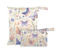 EtherSpher Farfalla Primavera Fiori Freschi Sacchetti impermeabili impermeabili 2 Pack Wet Bag per costume da bagno con manici per viaggi, asilo nido