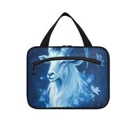 EtherSpher Fierce Goat Royal Blue appeso articoli da toeletta borsa per le donne con gancio, designer pieghevole articoli da toeletta borsa per viaggiatori bagno bolso viajero para mujer L, Fierce