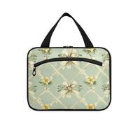EtherSpher Fiocchi Vintage Fiori Forme Verde Giallo appeso kit da barba borsa da viaggio con gancio, designer pieghevole trapuntato borsa trucco per viaggiatore bagno organizador de maquillaje para L