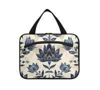 EtherSpher fiore blu scuro fiori appeso oggetto borsa da viaggio con gancio, designer pieghevole medicina borsa per gli elementi essenziali per le donne kit da viaggio de para mujer L, fiore blu scuro
