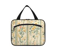 EtherSpher Fiore Giallo Strisce Verdi Cottage Style appeso borse trucco per le donne con gancio, designer chic borsa cosmetica per accessori per le donne hotel bolsa de maquillaje para mujer L, Fiore
