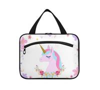 EtherSpher Fiori colorati unicorni sogno appeso grande borsa da toilette da viaggio con gancio, design lavabile borsa per il trucco per crociera viaggio crociere bolso para maquillaje de mujer L
