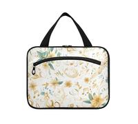 EtherSpher Fiori d'oro Note musicali Oro appeso borsa da toilette per le donne con gancio, designer borse carine per gli uomini per adulti WC bolsos para hombre L, oro fiori note musicali oro, Large