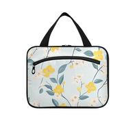 EtherSpher Flat Vector Design Fiore Giallo Bianco appeso borsa da toilette appeso viaggio con gancio, designer chic borse cosmetiche per gli elementi essenziali per le donne palestra estuche para