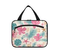 EtherSpher Foglie Tropicali Rosa Ibisco Fiori Stella Marina Stile Hawaiano appeso oggetto personale borsa da viaggio con gancio, designer lavabile kit borsa per gli uomini per adulti viaggio kit de