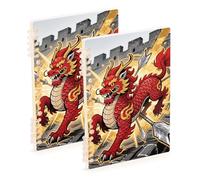 EtherSpher Formato A5 Stile Cinese Red Lions Cartoon Quaderni a righe 8.3 "x 5.7", resistente all'usura singolo soggetto a spirale notebook 60 fogli per diario e lista di cose da fare