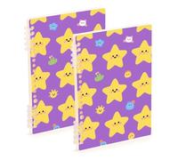 EtherSpher Formato A5 viola giallo stelle carino a righe carta per notebook 21,1 x 14,5 cm, robusto materiale scolastico per college 60 fogli per viaggi e scrittura confezione da 2