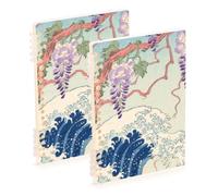 EtherSpher Fuji Mountain Waves - Quaderni giapponesi in formato A5 per la scuola, 21,1 x 14,5 cm, copertina rigida, a righe, 60 fogli, per scuola e ufficio, confezione da 2