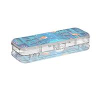 EtherSpher Funny Ocean Library Book Fish Blue Progettato Clear Pencil Box Double Layer Pencil Container per Craft Art con coperchio