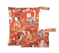 EtherSpher Gatto Giapponese Geisha Donna Rosso Borse riutilizzabili per costumi da bagno Confezione da 2 borse per pannolini oggetti essenziali con manici per il bagno, il bagno